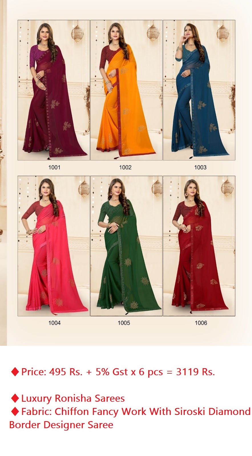 Ronisha Luxury Designer Sarees Catalog Lowest Price
